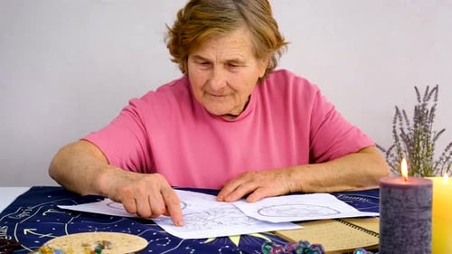 Woman Astrologer Draws a Natal Chart