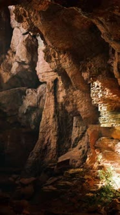 A Mysterious Cave Illuminated By a Beam of Light