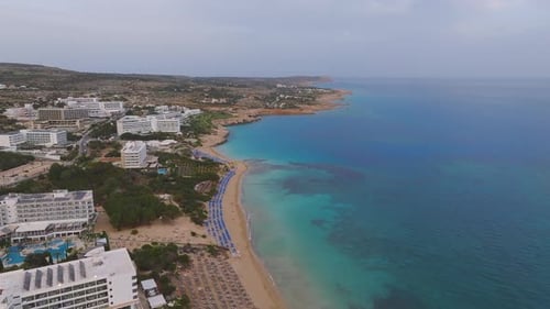 Aerial View of Ayia Napa Coastline with Resorts and Beaches