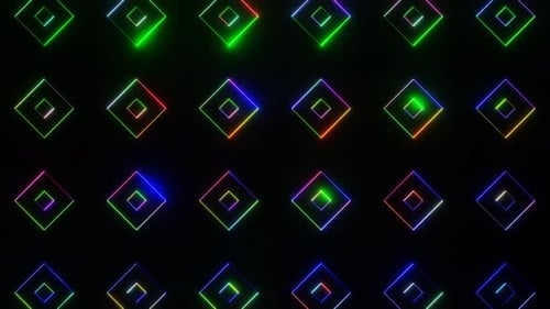 Multicolor On Black Abstract Neon Glowing Square Patterns Background Vj Loop Animation In 4K