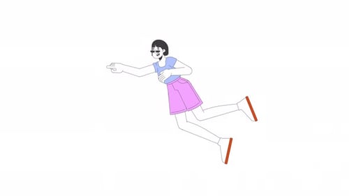 Smiling japanese woman pointing aside in air 2D character animation