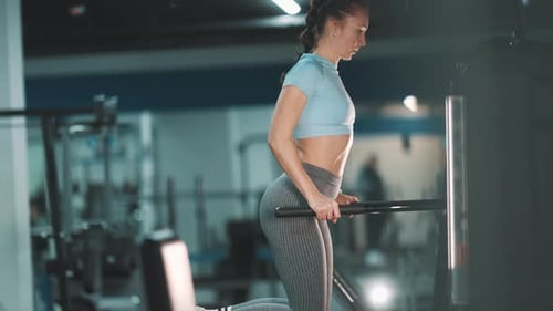 Athletic Woman Doing Triceps Dips at the Gym