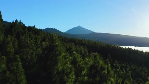 Natural Landscape White Clouds Float Under Spain Highest Mountain Teide Volcano