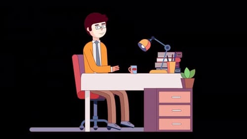 Office Worker Using Computer In The Office On Alpha Channel 4K