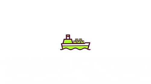 Animated Cargo Ship Icon in Flat Design Style