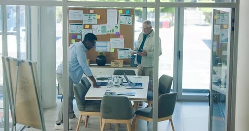 Meeting, graphs and business people with documents for budget, finance review