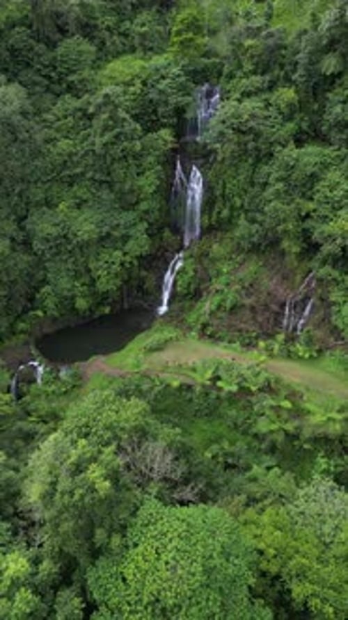 Aerial view of Banyumala Waterfall in Buleleng, Bali, Indonesia