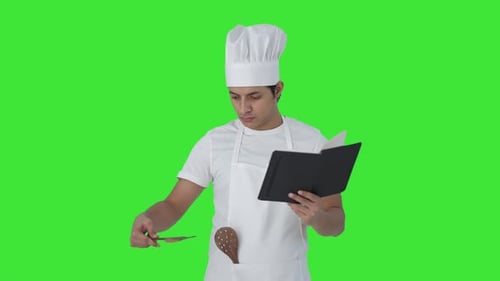 Indian professional chef making food Green screen
