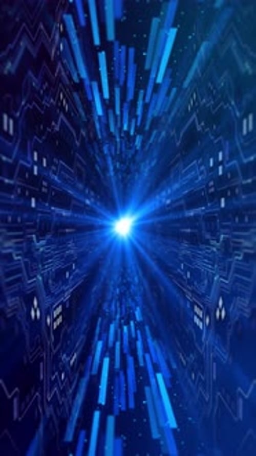 3D Abstract futuristic cosmic intro. Motherboard scheme futuristic tunnel glowing blue network lines