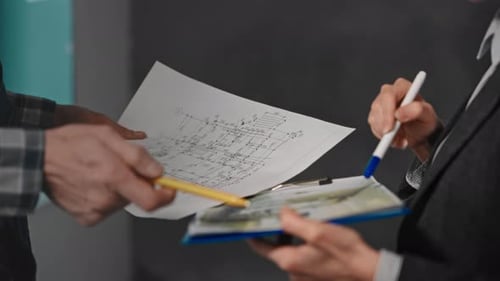 Architects Reviewing Construction Plans in Office