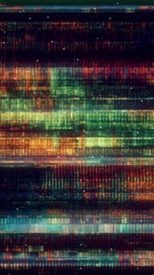 Vertical Red and Blue Digital Stream Glitch Resembling Binary Code Failure and Data Stream Errors