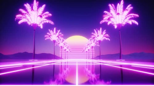 Futuristic Synthwave Palms And Road Background Loop