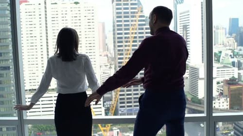 Businesspeople Dancing by Window in Office, Super 240
