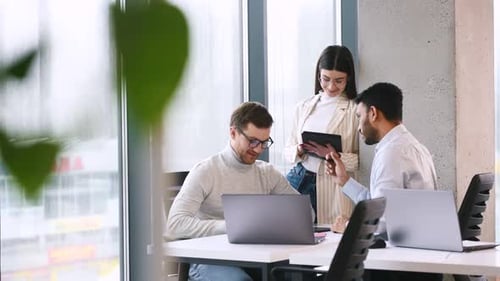 Team Working Together on Project in Modern Office