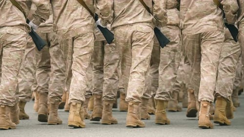 Military Boots Close Up Soldiers Platoon March Army War Forces Armed Troop