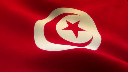 Tunisia Flag Waving In Realistic Fabric Motion