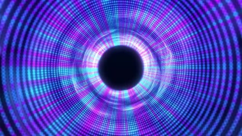 Digital futuristic tunnel or travel in time and space. Bright tunnel, warp speed, wormhole