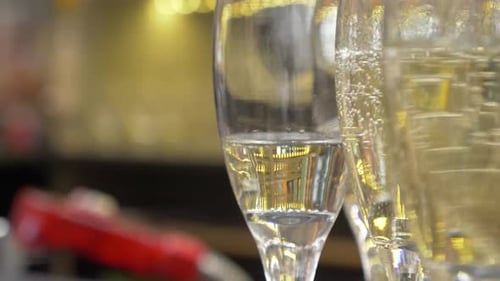 Champagne Glasses Filling Up with Bubbles