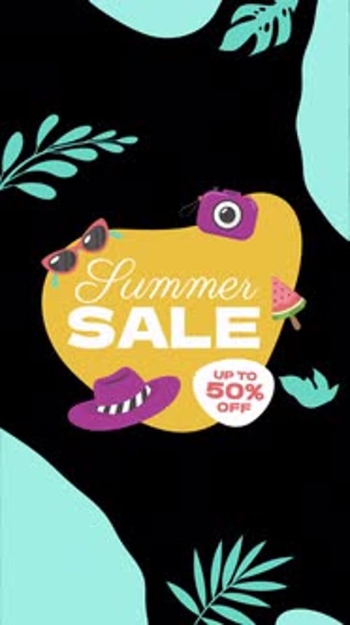 Flat Design Summer Sale Title Animation with Tropical Elements