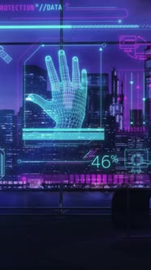 Futuristic Data Protection UI with Digital Hand Hologram