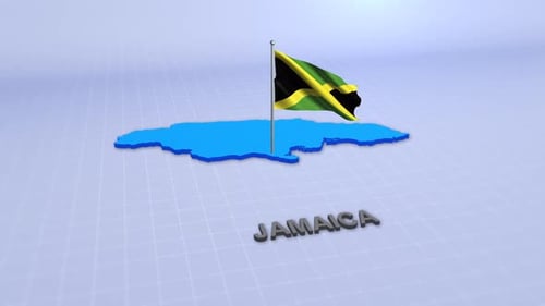 3D Animated Map of Jamaica with Waving Flag and Title