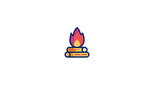 Animated Campfire Icon in Flat Design Style