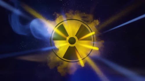 Glühendes Strahlungssymbol, Energy Burst Loop, Hintergrund, nukleare Warnung, Science-Fiction-Animation