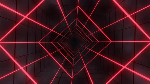 Red Neon Lines Abstract Digital Art Futuristic Tunnel Grid Pattern Dark Background Modern Design