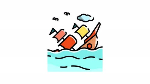 Animated Flat Design Ship Sailing on Ocean Waves