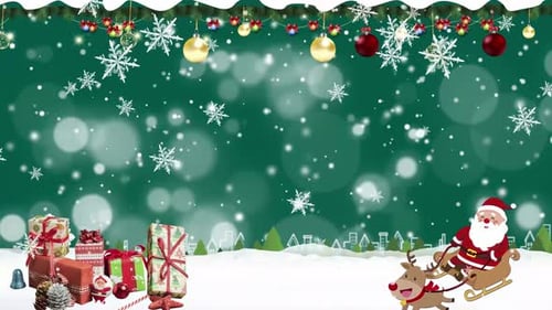 Animated Christmas Background with Falling Snow and Santa Sleigh