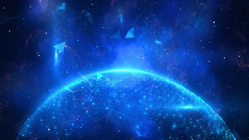 Earth globe with wireframe global network connection data transfer, 3D Artificial Intelligence Neura