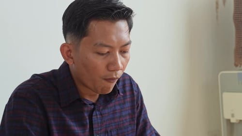 Adult Man Suffering Indigestion Drinks Water