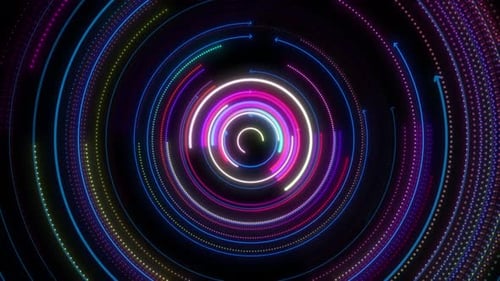 Vj Loop Party Disco Night Neon Circle Rotate And Moving On Black Bg, Dj Party Neon Circle Shape