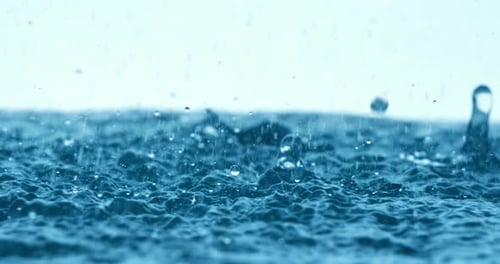 Rain water drops falling in super slow motion.
