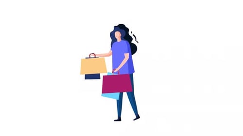 Animated Woman Walking with Shopping Bags in Flat Design
