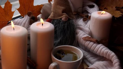 Cozy Autumn Still Life Tea and Candles