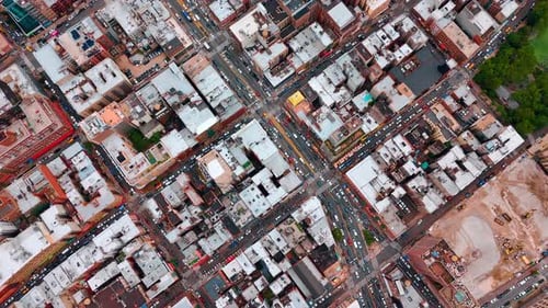 Flying above the districts of modern metropolis.