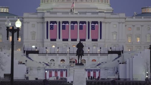 Ulysses Grant Statue in Front of US Capitol with National Guard Troops Patrol Before Joe Biden Inaug