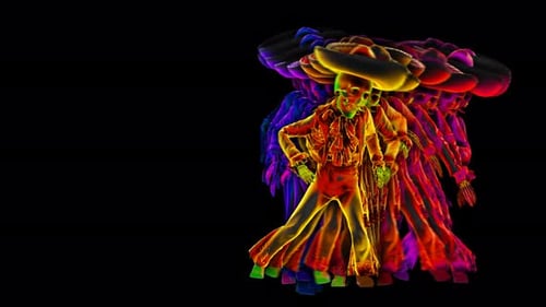 Neon Skeleton Dancer with Sombrero Loop for Holiday Events