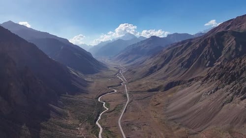 View a Serene Mountain Valley From Above with a River Running Through the Scenery