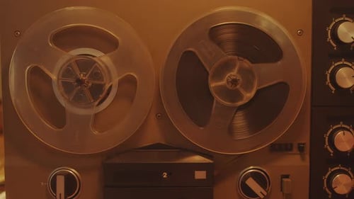 Vintage Reel-to-Reel Tape Recorder Spinning
