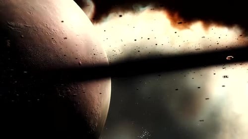 Cinematic Space Planet Rings with Nebula Background