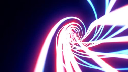 Abstract bright blue glowing tunnel with flying lines of energy