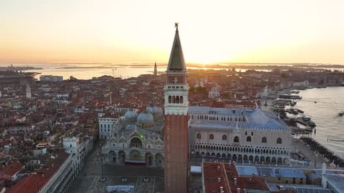 Venice Sunrise Aerial View of Campanile Di San Marco or St Mark's Belfry Italy