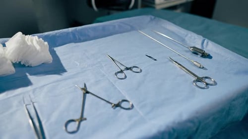 Surgical Instruments on Sterile Table in Operating Room