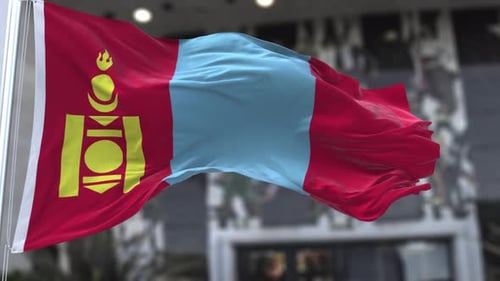 Mongolia National Flag Waving Animation Realistic Fabric