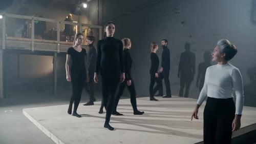 Group of Talented Men and Women Walking on Backstage Rehearsing As Theater Director Passing Talking