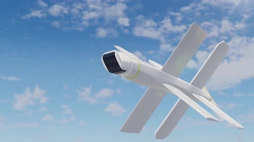 Futuristic Combat Drone Missile Flying in Blue Sky Animation