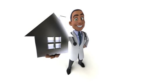 3D Animated Doctor Character Holding House Icon