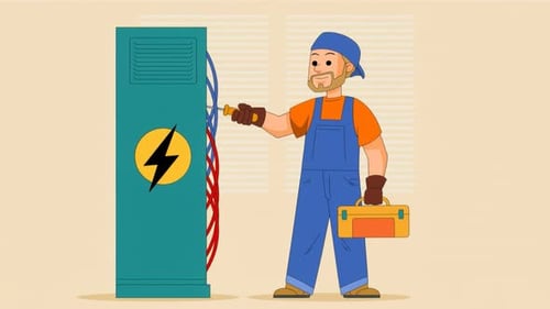 Animated Electrician Working on Electrical Panel